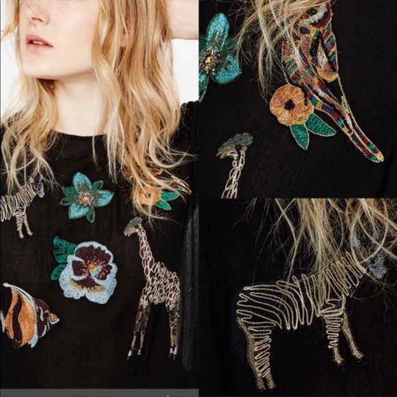 Zara Basic Rare Embroidered Animal Mesh Back Maxi - Picture 3 of 16